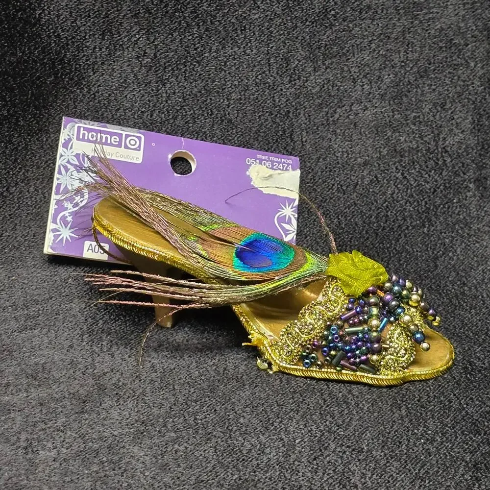 Target Home Holiday Couture Peacock Feather High Beaded Heel Christmas Ornament